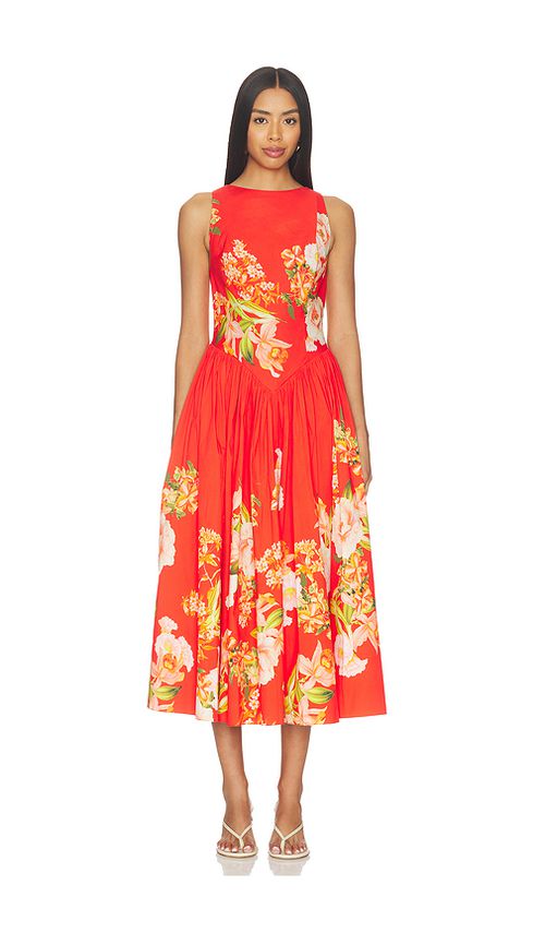 HEMANT AND NANDITA Boat Neck Midi Dress in Orange. S. Also in XXS, XS