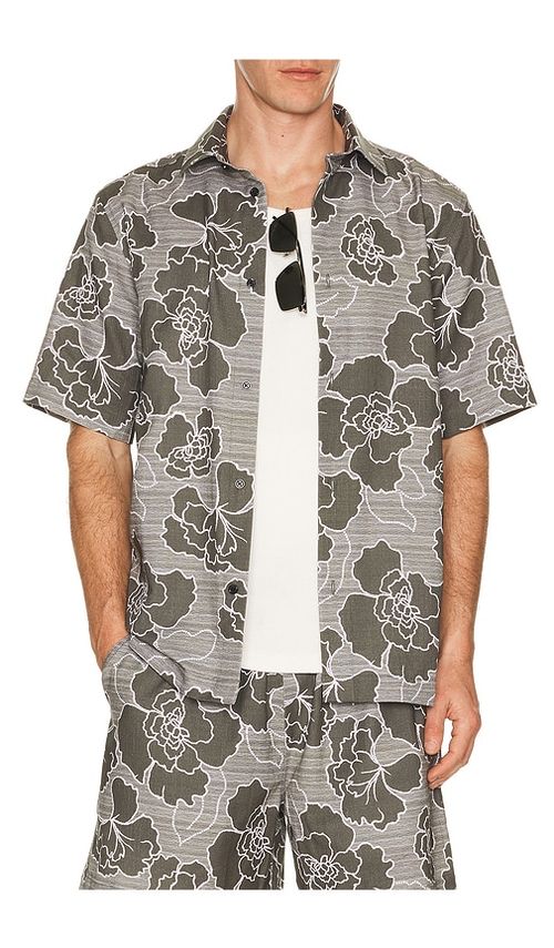 Les Deux Charlie Poppy All Over Print Shirt in Olive. - M also in L, S, XL/1X