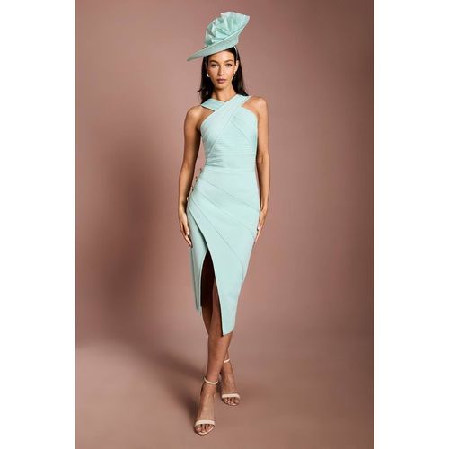 Coast Lisa Tan Cross Neck Bandage Midi Dress In Mint