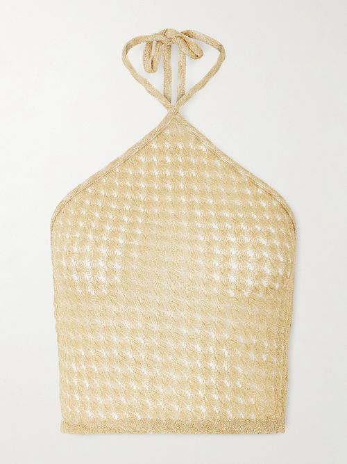 Mare Cropped Metallic Crochet-knit Halterneck Top - Gold