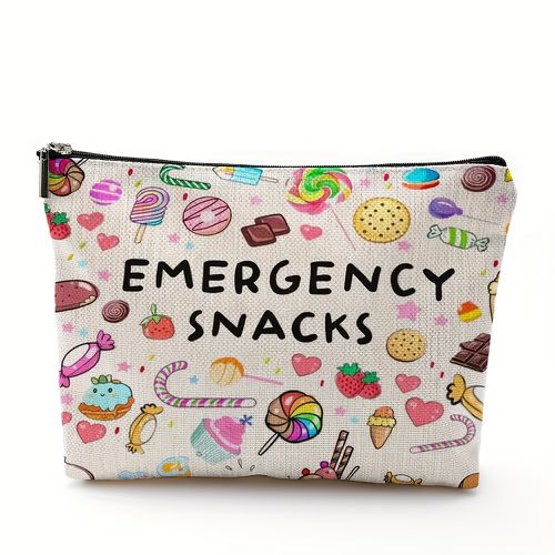 TEMU Colorful Candy & Snack Design Emergency Snack Bag - Lightweight, Foldable Travel Organizer With Zipper, Storage For Toiletries, , Pen