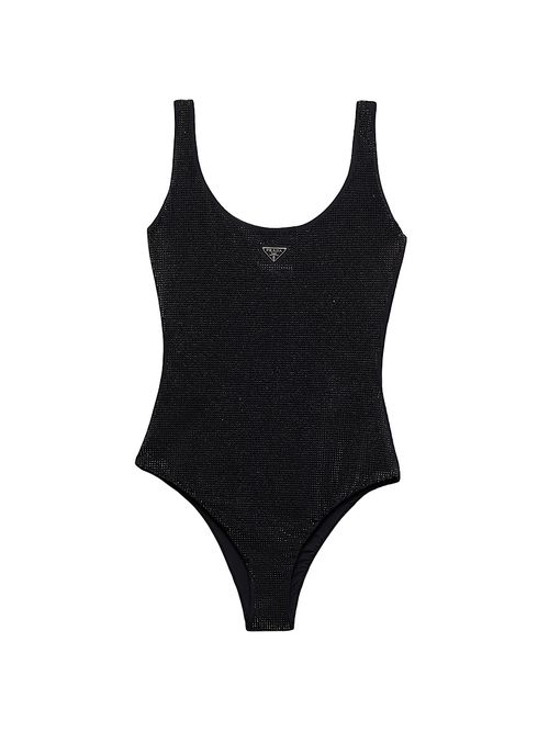 Women's Jersey One-Piece Swimsuit with Rhinestones - Black
