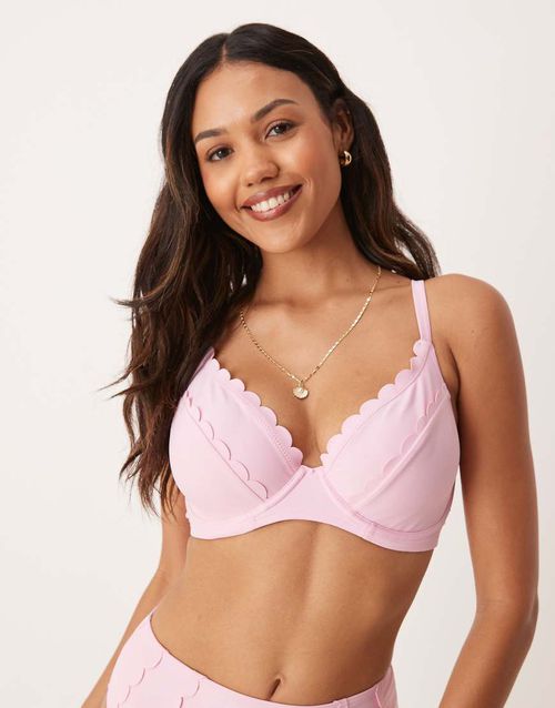 Peek & Beau underwire bikini top with double scallop detail in baby pink