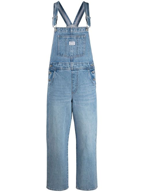 Logo-patch denim dungarees - Blue