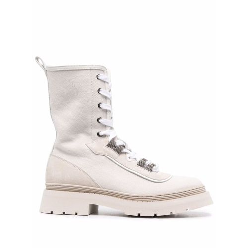 Lace-up cargo ankle boots - White