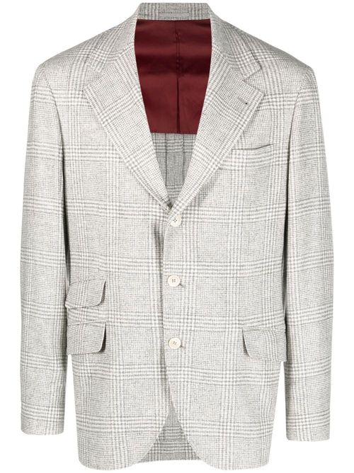 Checked wool-silk blazer - White