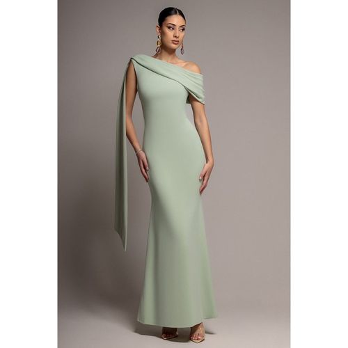 Goddiva Sash One Shoulder Bardot Maxi Dress - Sage Green