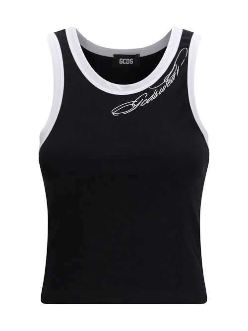 Contrasting-Trim Cropped Tank Top — Black