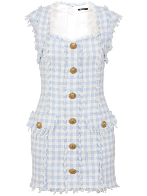 Gingham-pattern sleeveless minidress - Blue