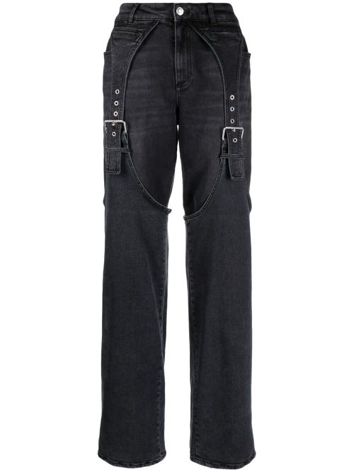Logo-patch cotton wide-leg jeans - Grey