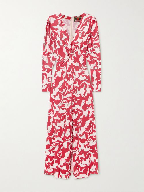 + Mother Twist-front Printed Jersey Midi Dress - Red