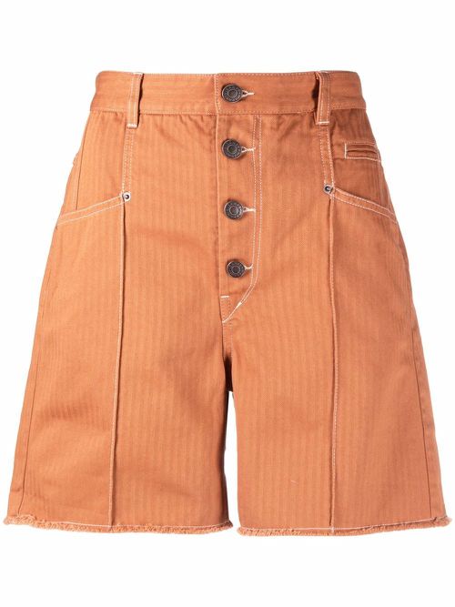 Button-fastening cotton shorts - Orange