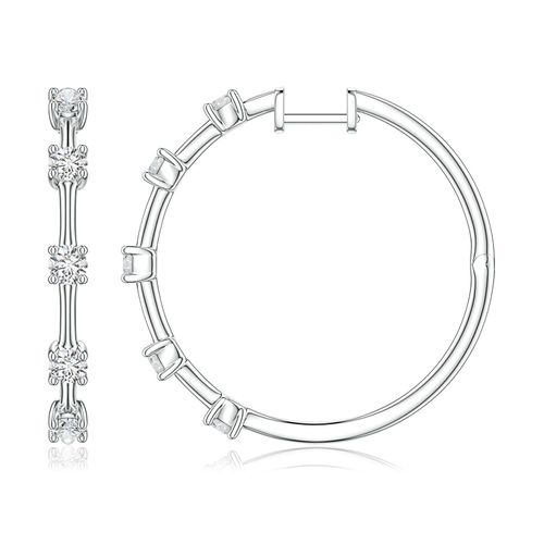 Angara 1.05 CTW Round Diamond Five-Stone Station Hoop Earrings in 14K White Gold
