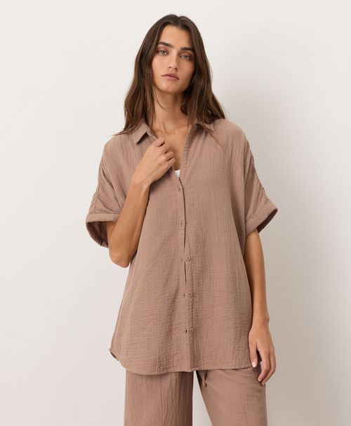 Women's Driftwood Brown Coastal Double Gauze Oversized Shirt