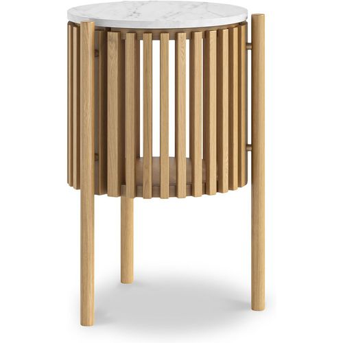 Shorwell Oak & Marble 1 Door Sofa Side Table for Living Room, Roseland