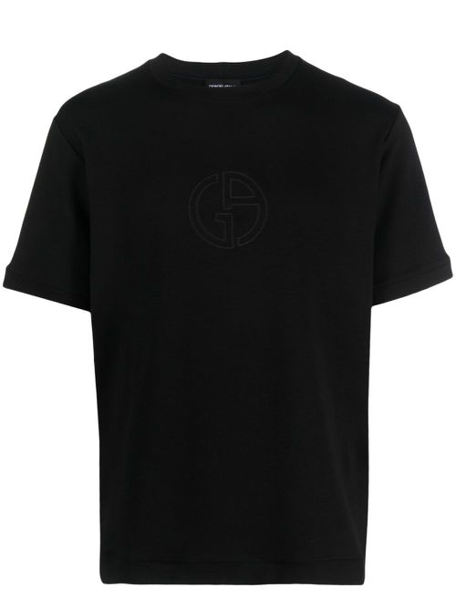 Logo-embroidered round-neck T-shirt - Black