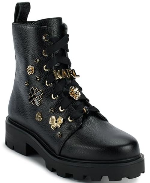 Karl Lagerfeld Paris Women's Makenzie Lace Up Combat Boot with Pins