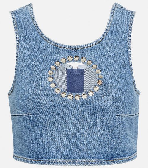 Embellished denim crop top