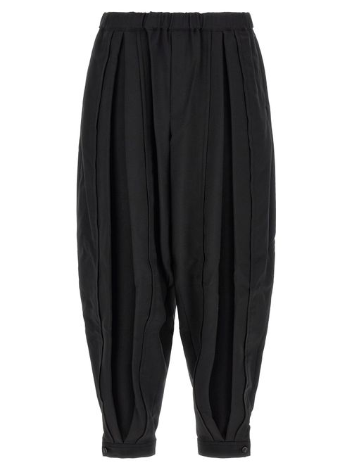 Barrel Leg Polyester Trousers — Black