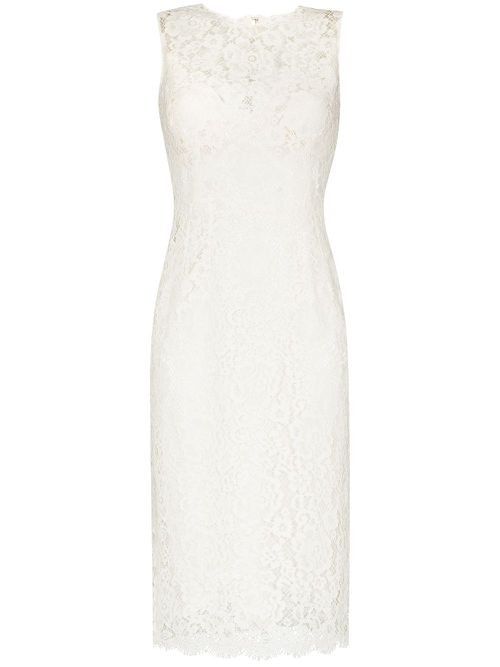 Floral-lace sleeveless midi dress - White