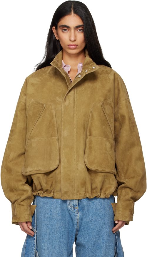 Tan Suede Bomber Jacket