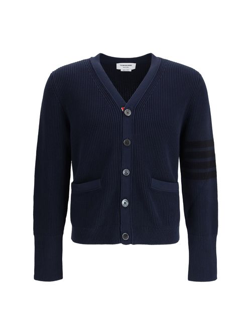 Ribbed Cotton V-Neck Cardigan — Navy