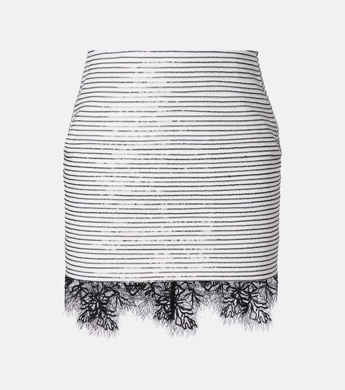 Lace-trimmed sequined cotton miniskirt