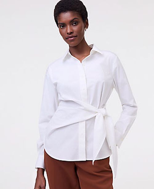Ann Taylor Petite Tie Waist Button Down Shirt
