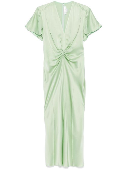 Gathered V-neck midi dress - Green