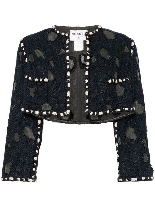 2000s distressed detailing cropped jacket - Blue