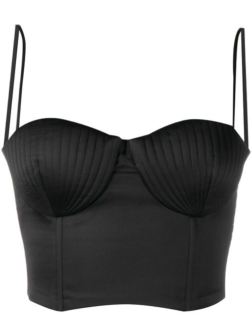 Sweetheart-neck satin cropped top - Black