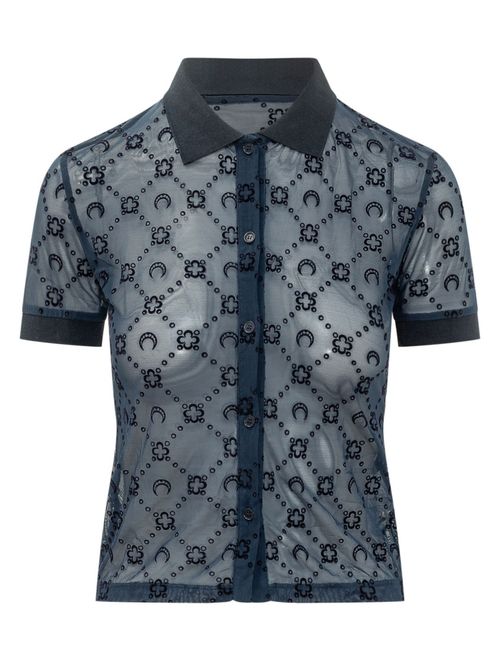 Blue Embellished Shirt Collar Polo