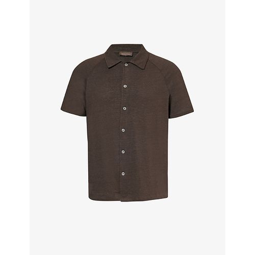 Mens Brown Elk Albin Marled-pattern Linen-blend Polo Shirt L
