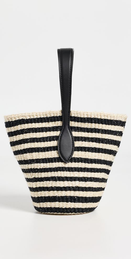 Single Handle Basket Tote Black/Cream Stripe One Size