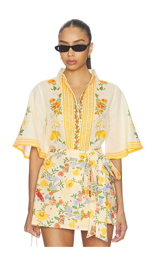 Verandah Floral Bell Sleeve Shirt in Ivory. XS. Also in S