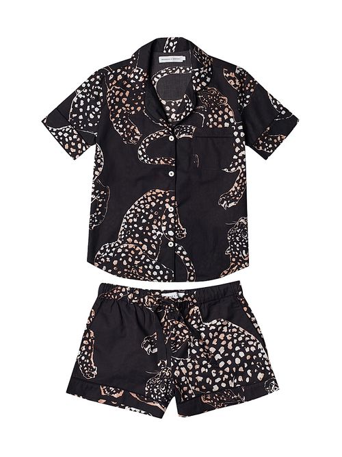 Women's Jaguar Print Cotton Short Pajama Set - Navy