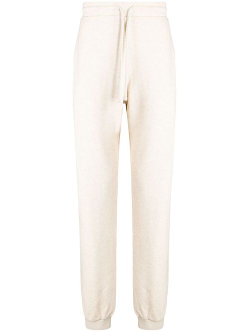 Slogan-embroidered cotton track pants - Neutrals