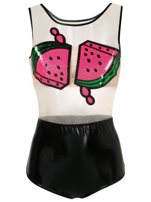 Sequinned watermelon-print swimsuit - Black