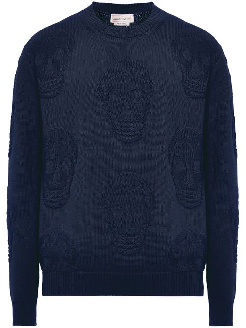 Skull-intarsia cotton sweatshirt - Blue