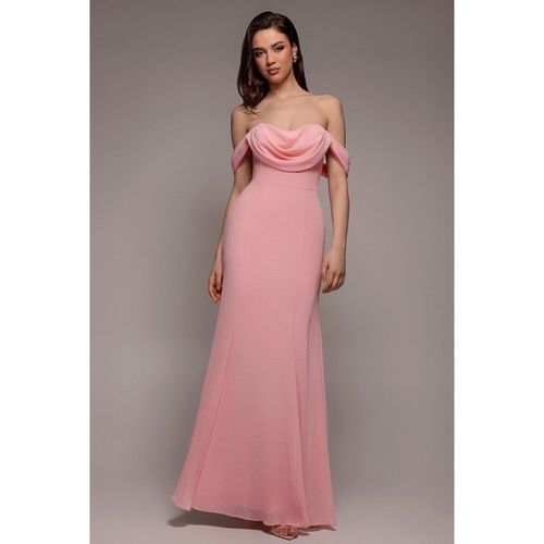 Goddiva Chiffon Bardot Cowl Neck Maxi Dress - Blush
