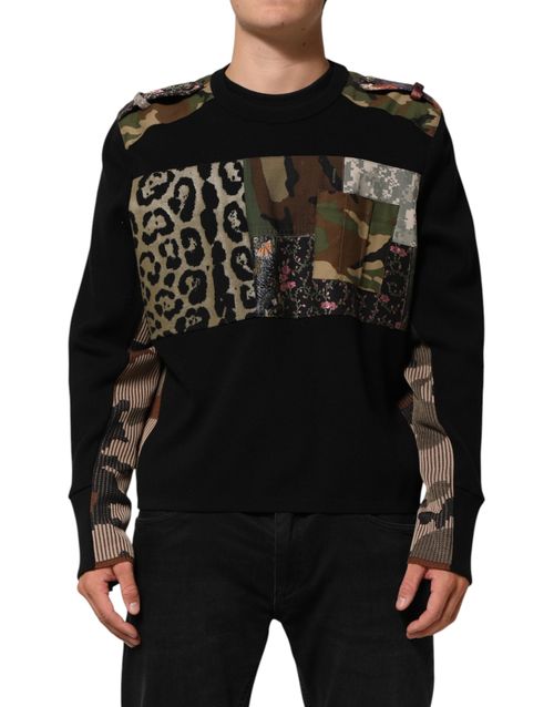 Patchwork Crew Neck Sweatshirt — Black