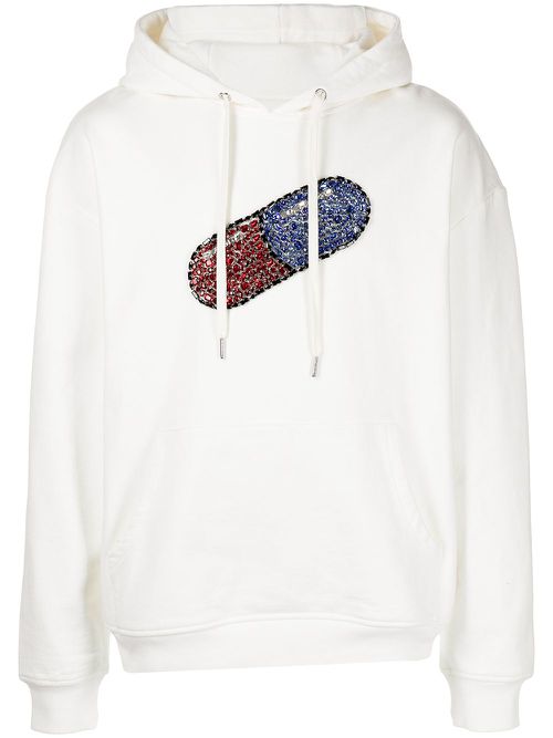 Pill crystal-embellished hoodie - White