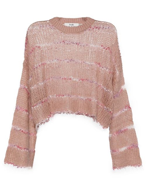 Round-neck long-sleeved knitted top - Pink