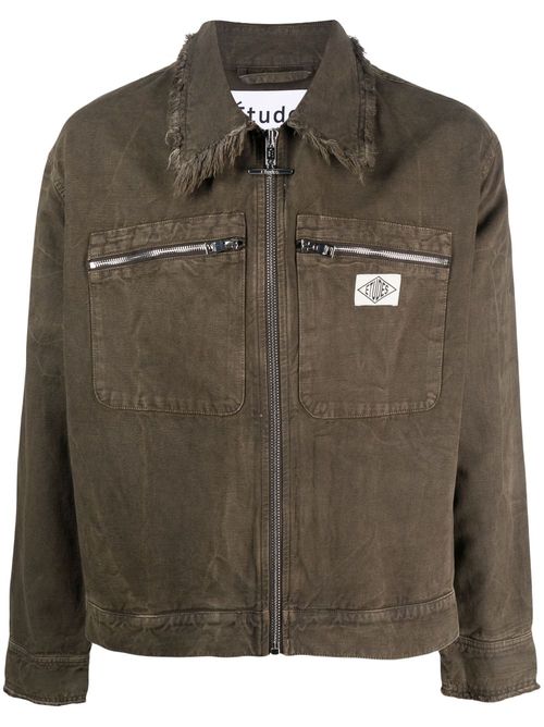 Unfinished-effect zip-up jacket - Brown