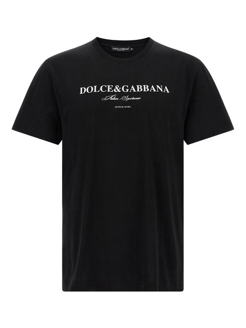 Dolce & Gabbana Italian Sportswear Flocked Logo T-Shirt in Black - Black