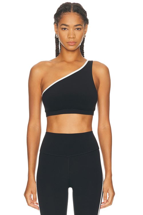 Splits59 Josie Airweight One Shoulder Sports Bra in Black & White - Black,White. L also in S, XS
