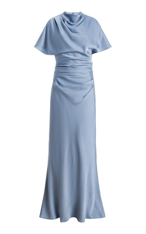 Annibelis Draped Satin Short-Sleeve Gown - Moda Operandi