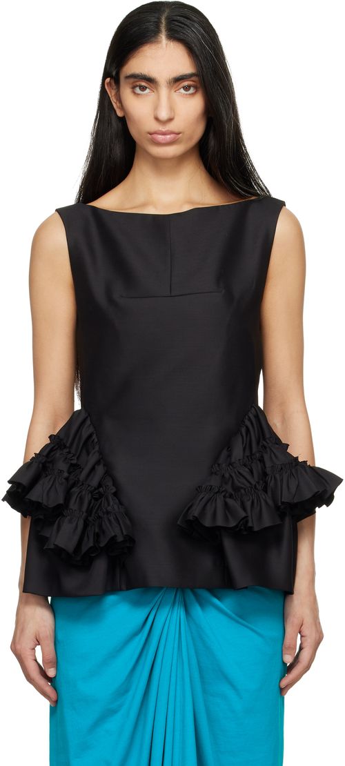 Black Ruffled Peplum Blouse