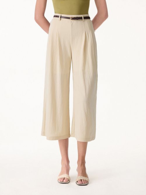 Wrinkle-Resistant Linen-Like Cropped Wide Leg Pants - Regular / Ash Ivory