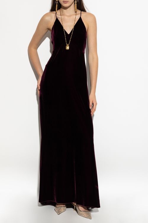 Velvet Dress With Straps, Women's, Burgundy